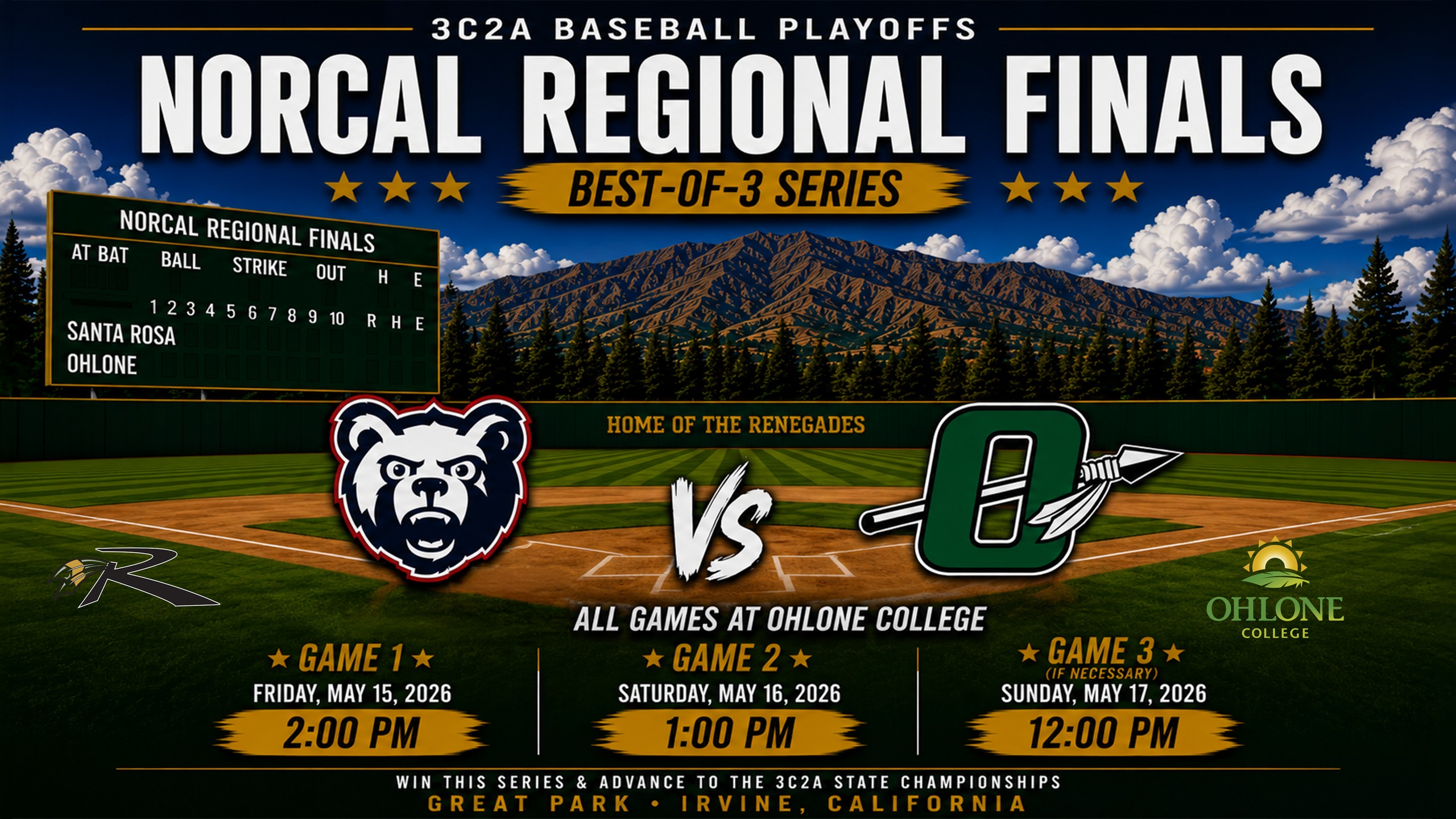 Clash of the Titans: Ohlone College to Host Santa Rosa in 3C2A Baseball Regional Finals